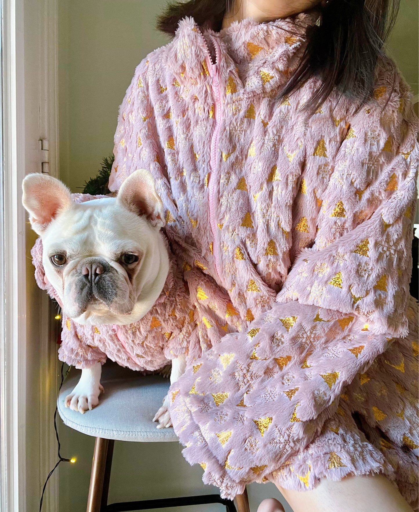 Christmas Fluffy Holidays Blush Pink Gold Owner Cardigan and Pet Matching Set