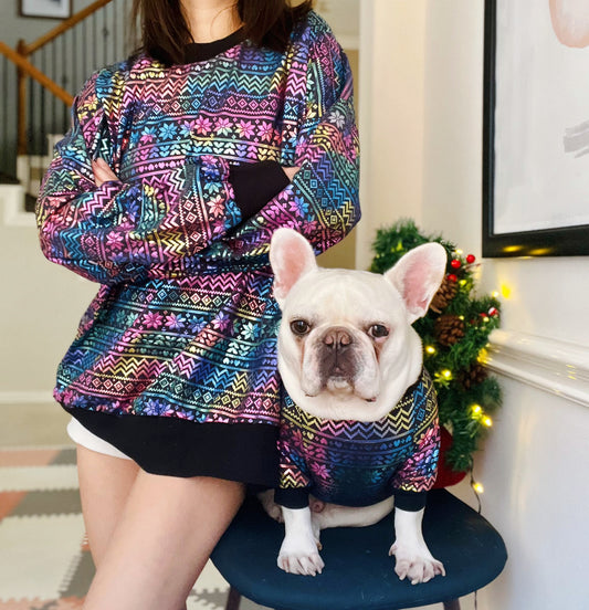 Kaleidoscope Rhapsody Maximalist Bling Christmas Owner and Pet Family Matching Sweater