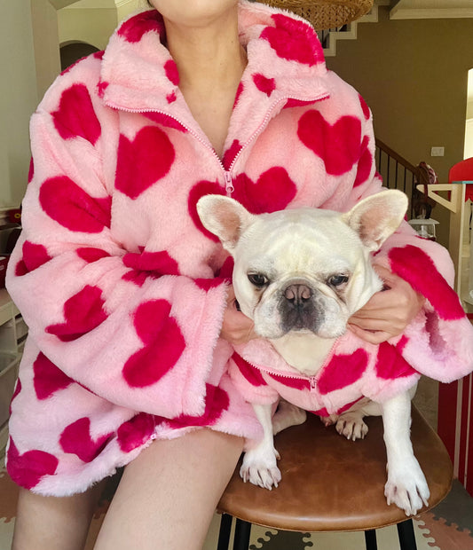 Pink Love Heart Print Owner Cardigan and Pet Matching Set