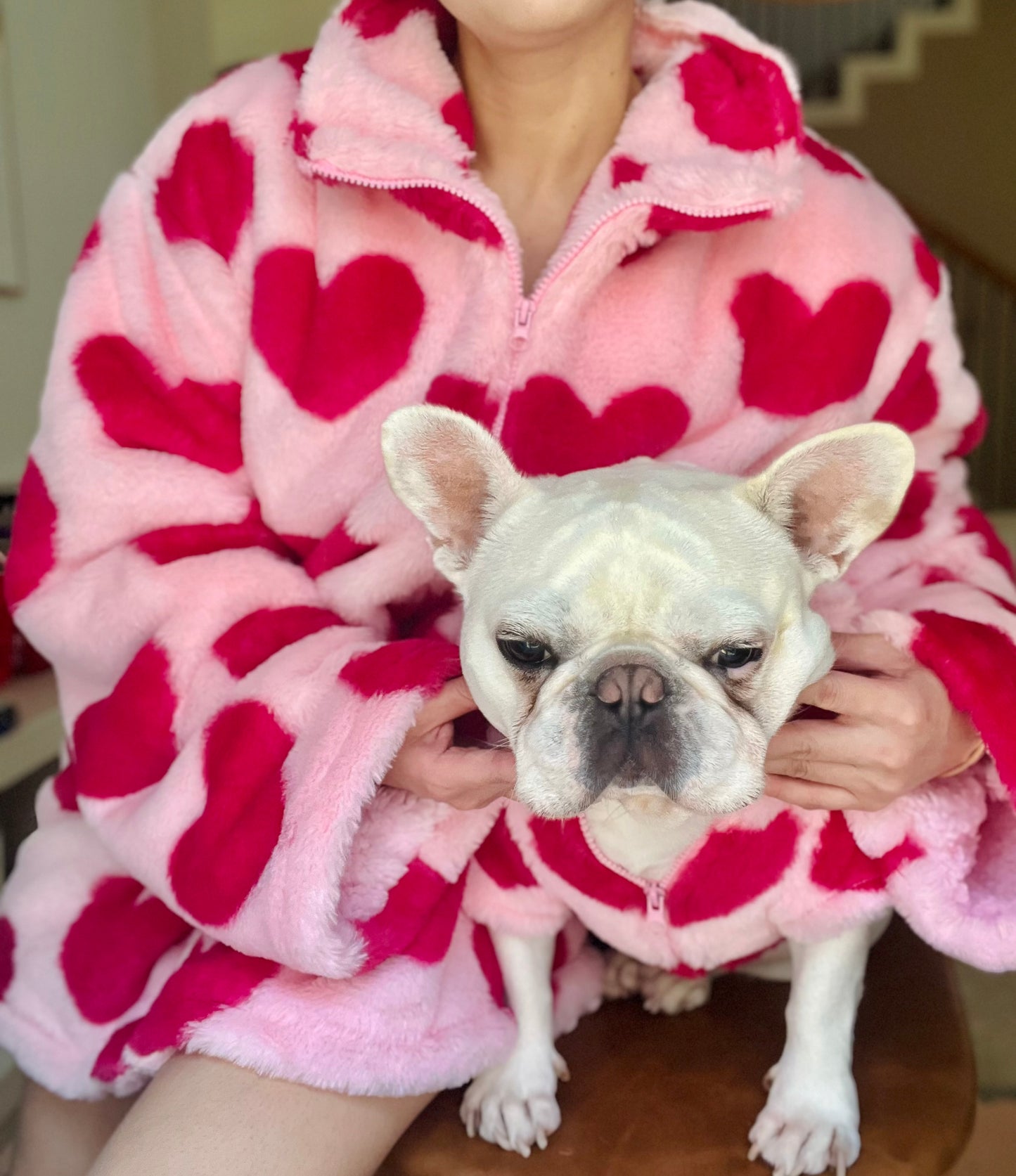 Pink Love Heart Print Owner Cardigan and Pet Matching Set