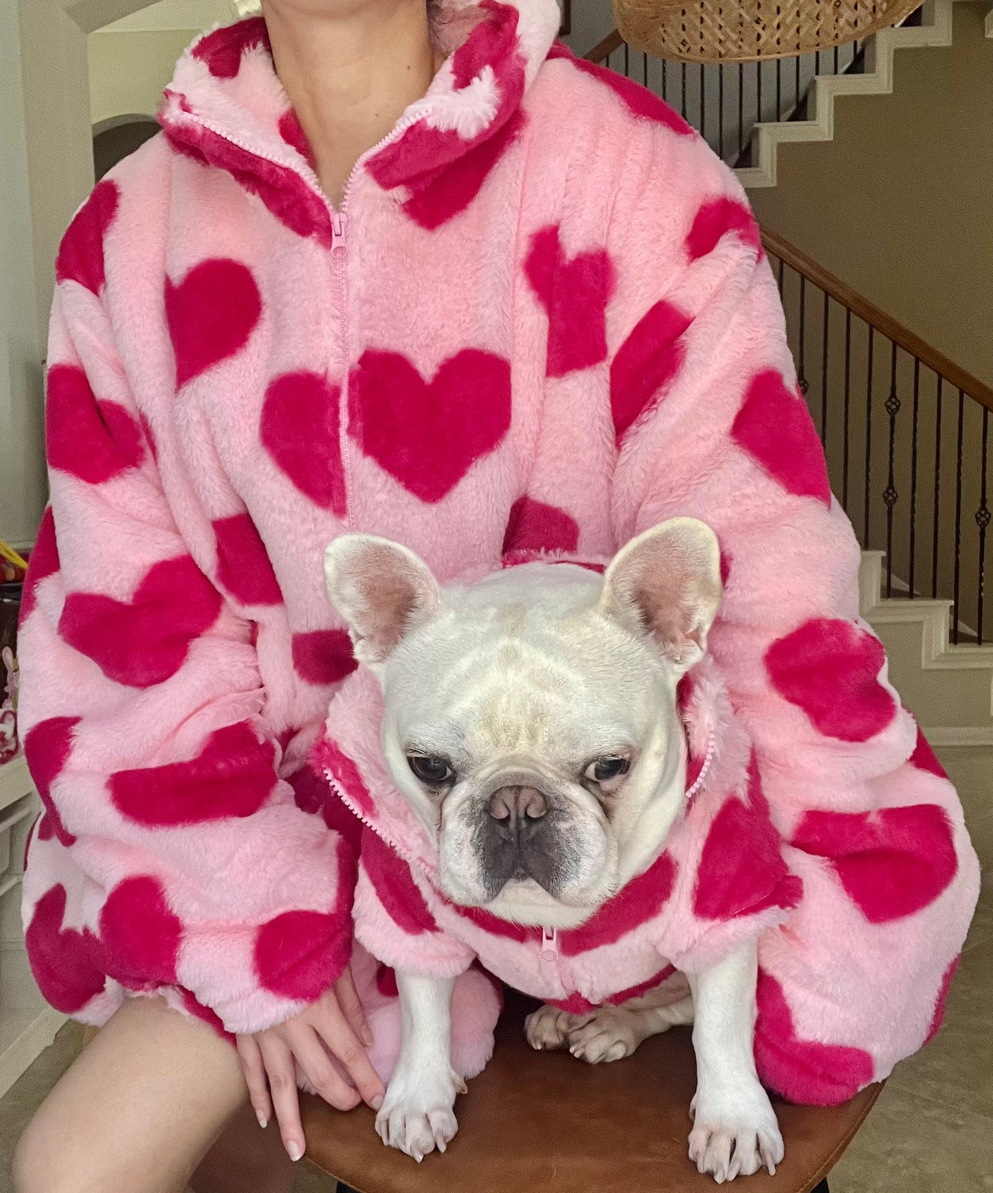 Pink Love Heart Print Owner Cardigan and Pet Matching Set