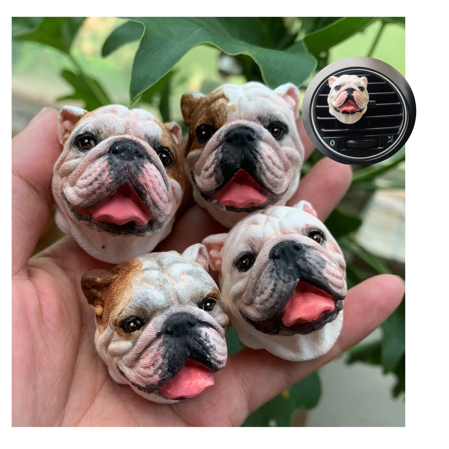 English Bulldog Portrait Car AC Vent Clip Plaster Diffuser