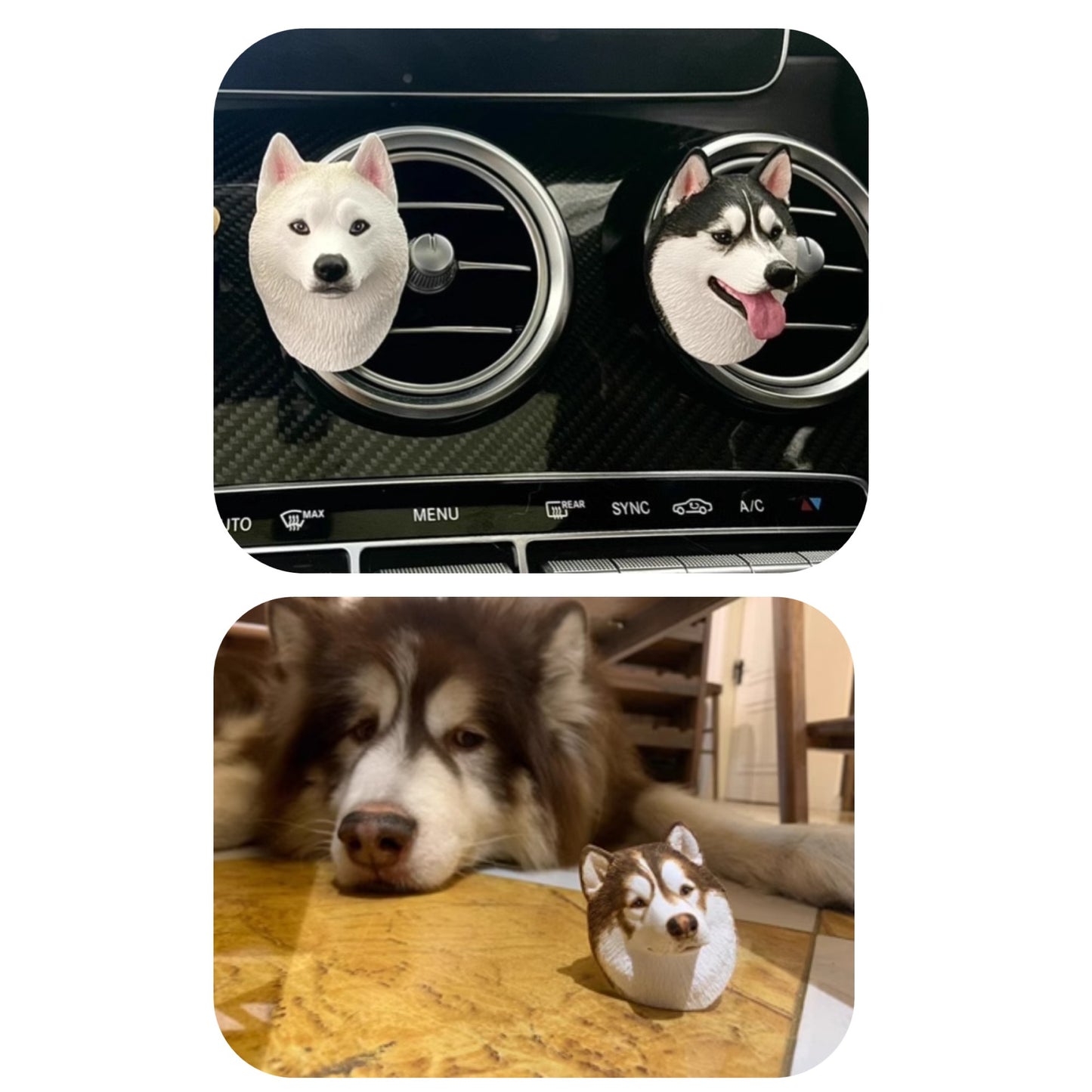 Siberian Husky/ Alaskan Malamute/ Samoyed Portrait Car AC Vent Clip Plaster Diffuser