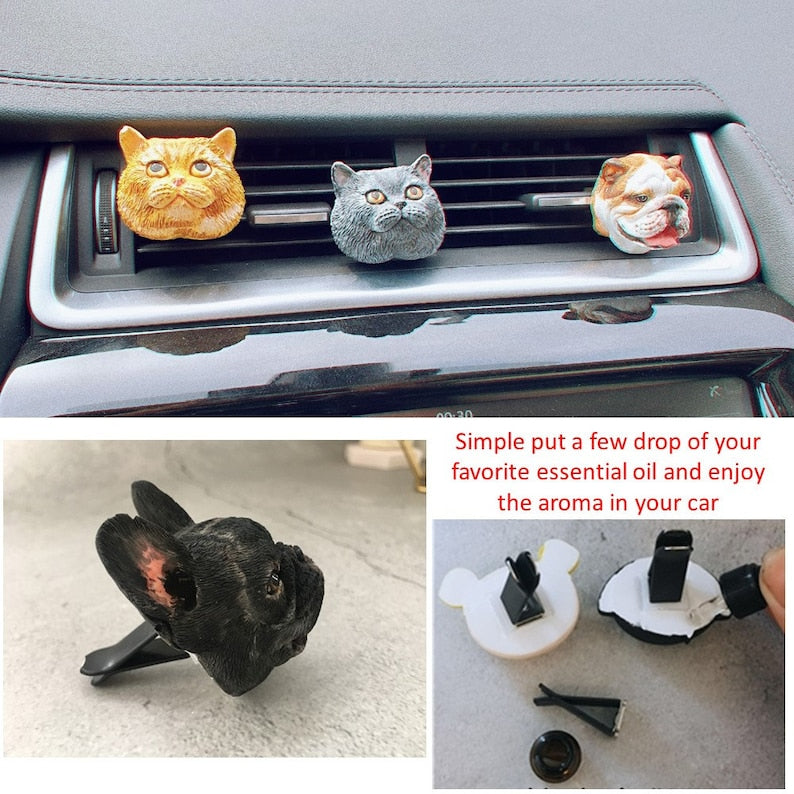 French Bulldog Portrait Car AC Vent Clip Plaster Diffuser