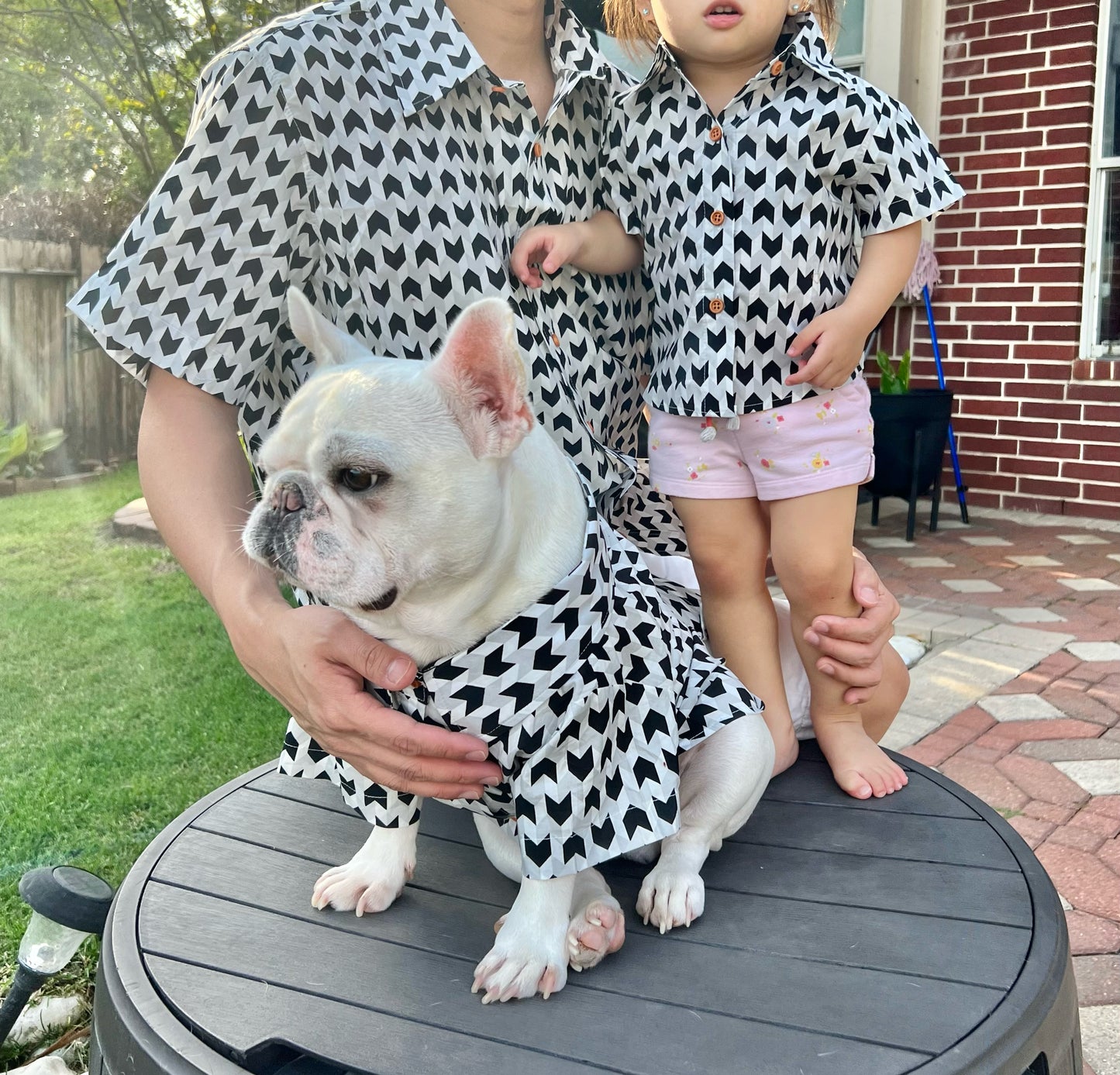 Monochrome Pattern Owner and Pet Matching Button Shirt / Bandana