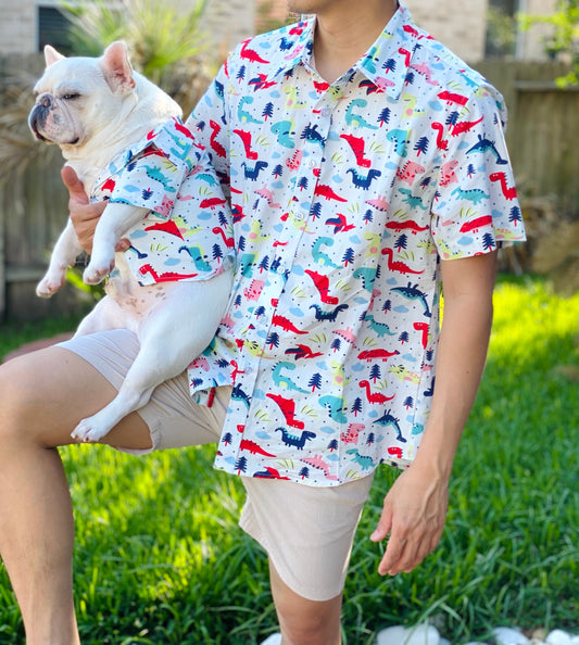 Dinosaurs Print Owner and Pet Matching Button Shirt / Bandana