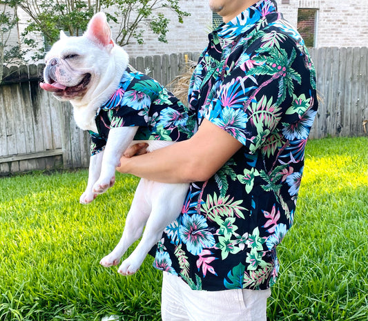 Neon Flora Owner and Pet Matching Button Shirt / Bandana