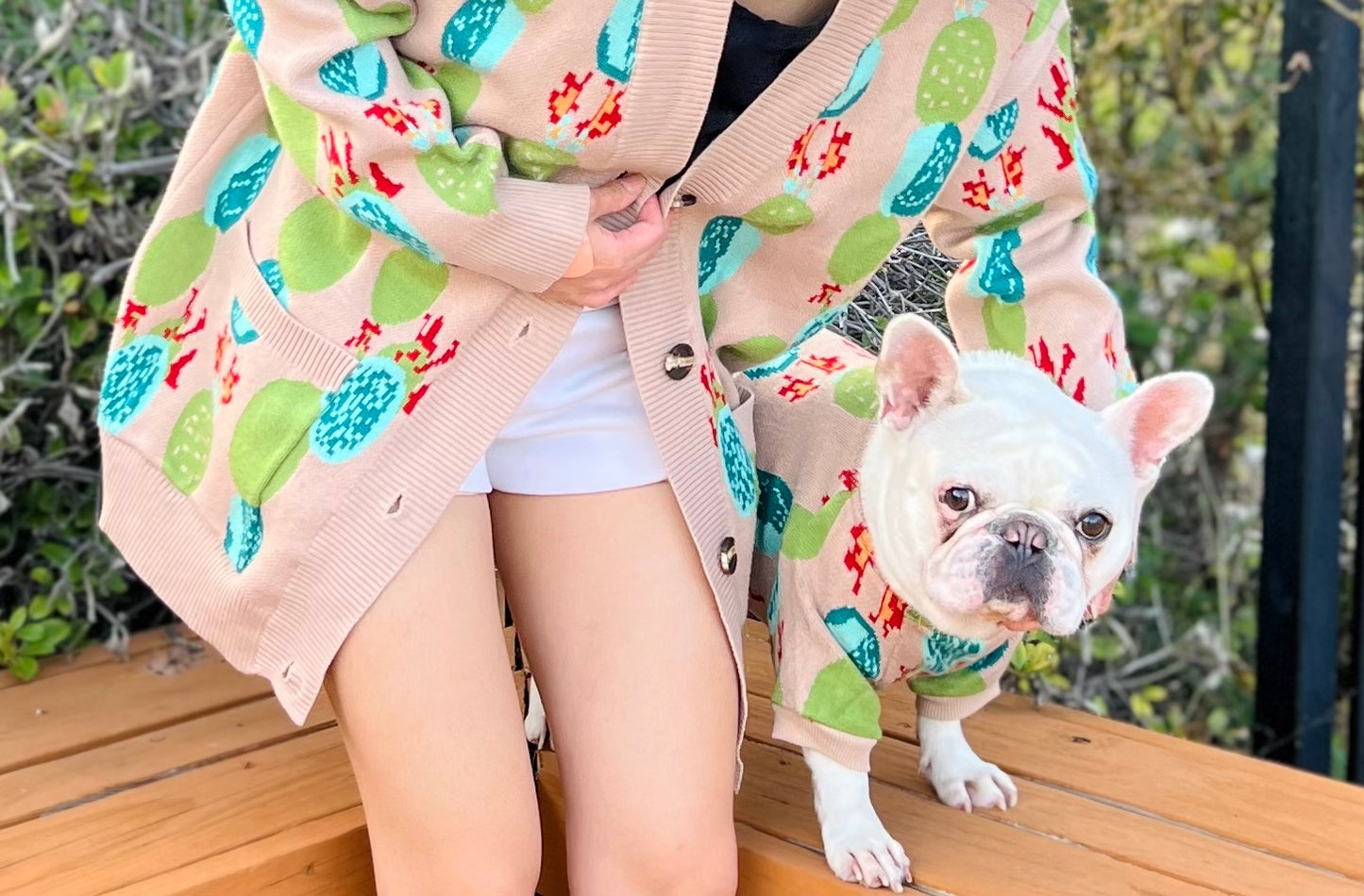 Cactus Succulent Boho Owner Cardigan and Pet Sweater Matching Set