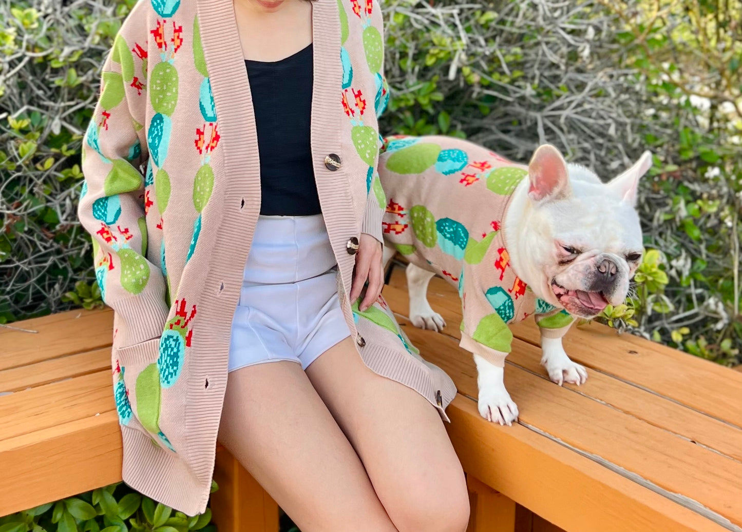 Cactus Succulent Boho Owner Cardigan and Pet Sweater Matching Set