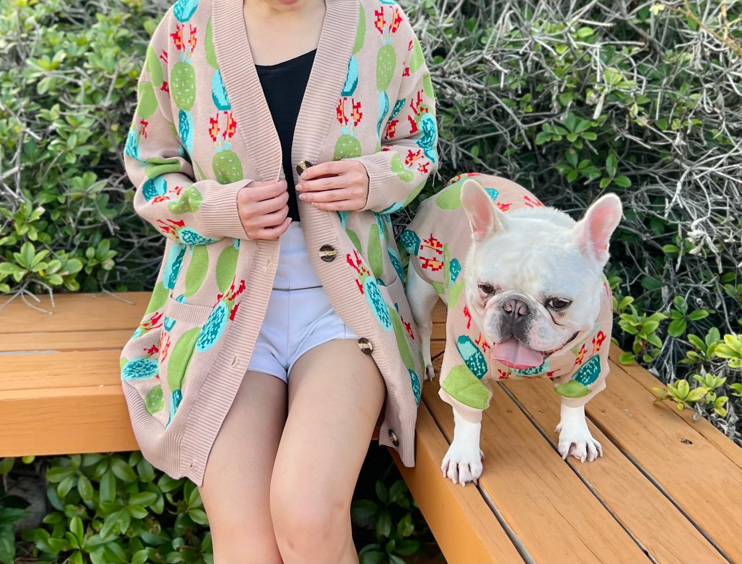 Cactus Succulent Boho Owner Cardigan and Pet Sweater Matching Set