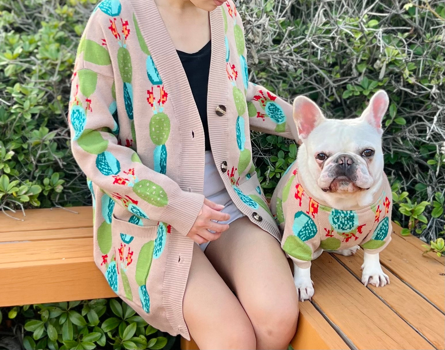 Cactus Succulent Boho Owner Cardigan and Pet Sweater Matching Set