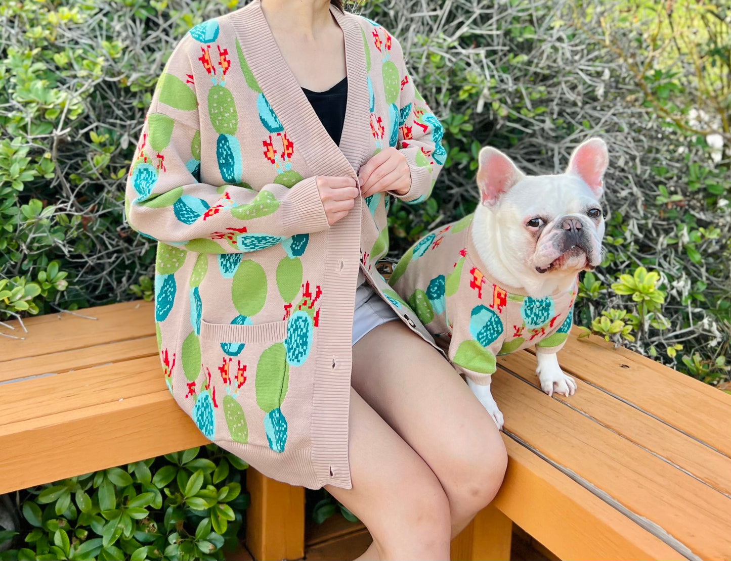 Cactus Succulent Boho Owner Cardigan and Pet Sweater Matching Set