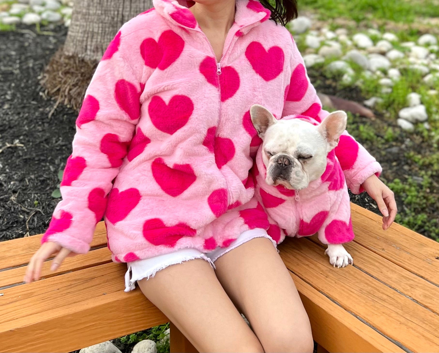 Pink Love Heart Print Owner Cardigan and Pet Matching Set