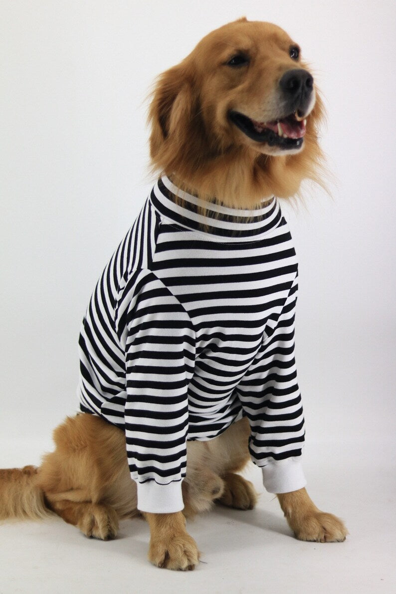 Basic White Black Stripes Bog Dog Turtle Neck Long Sleeve Shirt