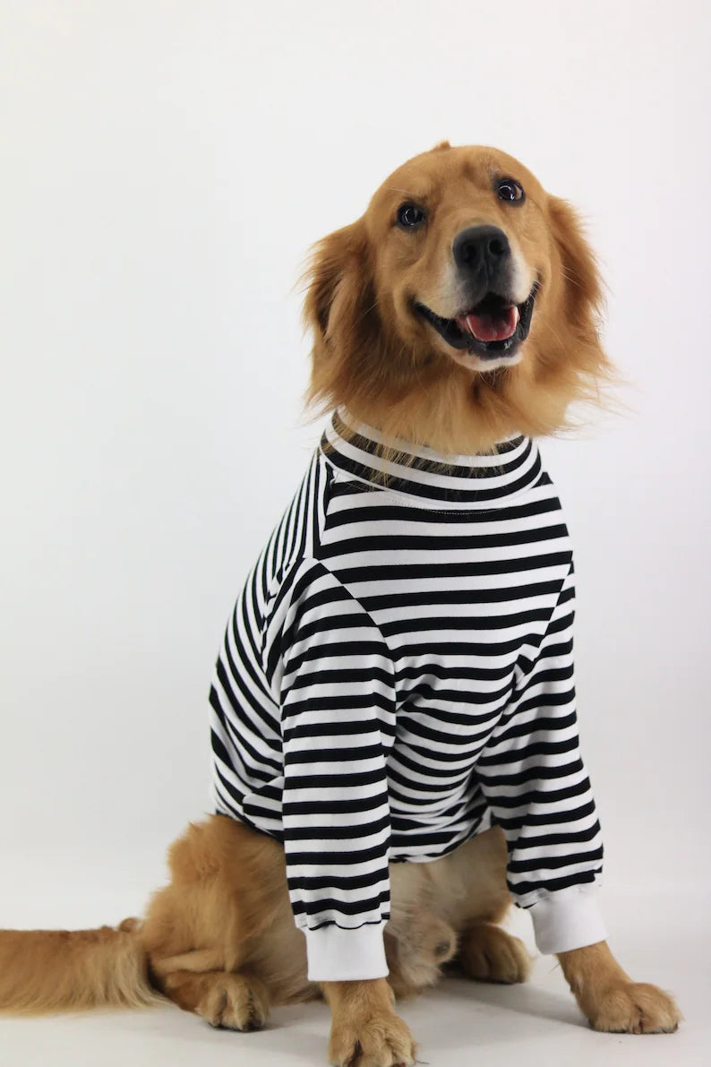 Basic White Black Stripes Bog Dog Turtle Neck Long Sleeve Shirt