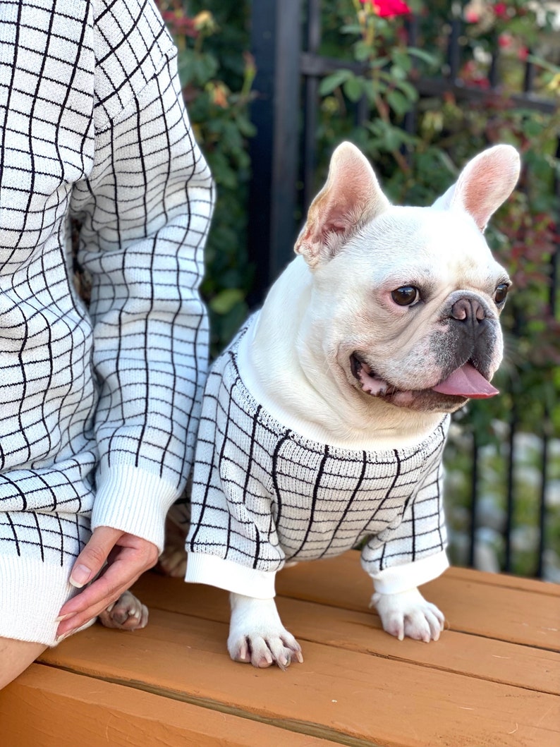 Black and White Striped Owner Cardigan and Pet Sweater Matching Set