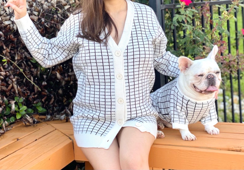 Black and White Striped Owner Cardigan and Pet Sweater Matching Set